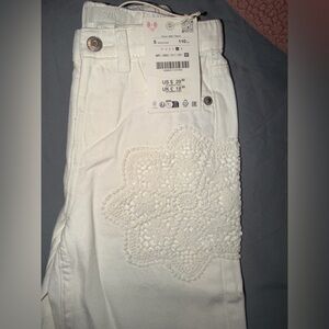 Zara Toddler " Straight Leg Twill Crochet Flower Pants " Size 5